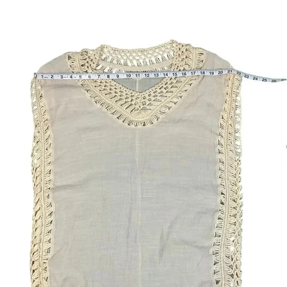 Women's Swimsuit Coverup Tan Sheer Bohemian Crochet Trim - Picture 5 of 6